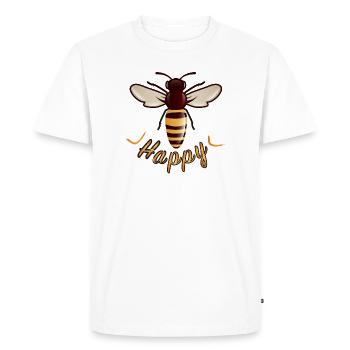yellow Happy lettering with stylized bee - Men's Premium Organic T-Shirt - white - Front - Nico (187cm)