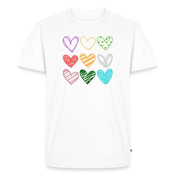 Colorful Doodle Hearts Pattern - Men's Premium Organic T-Shirt - white - Front - Nico (187cm)