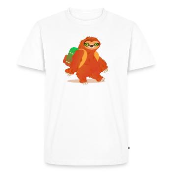 Sloth Hiking Backpack - Men's Premium Organic T-Shirt - white - Front - Nico (187cm)