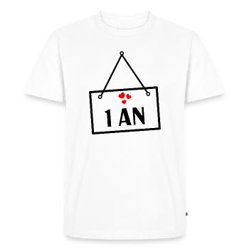 1. 1 AN. 1er ANNIVERSAIRE. ANNIVERSAIRE 1 AN. ANNI - T-shirt Premium bio Homme - blanc - Devant - Nico (187cm)