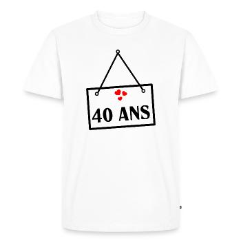 40. 40 ANS. 40e ANNIVERSAIRE. ANNIVERSAIRE 40 ANS. - T-shirt Premium bio Homme - blanc - Devant - Nico (187cm)