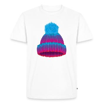 Bonnet coloré en tricot avec grand pompon - T-shirt Premium bio Homme - blanc - Devant - Nico (187cm)
