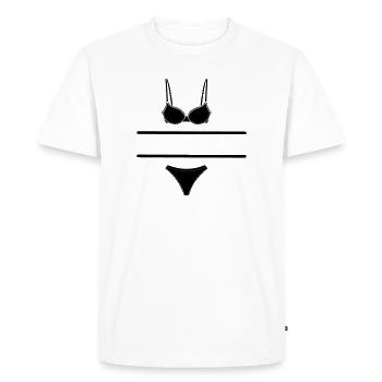 Logo de lingerie pour vendeur de magasin ou d’étal de marché - T-shirt Premium bio Homme - blanc - Devant - Nico (187cm)