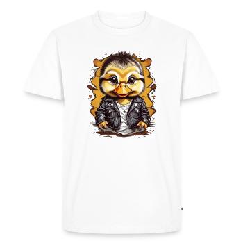 Canard mignon avec veste en cuir - T-shirt Premium bio Homme - blanc - Devant - Nico (187cm)