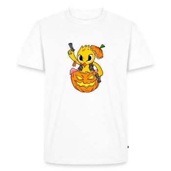 Une nana d’Halloween explose une citrouille drôle - T-shirt Premium bio Homme - blanc - Devant - Nico (187cm)