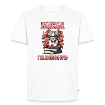 Chat malin avec lunettes de lecture - T-shirt Premium bio Homme - blanc - Devant - Nico (187cm)