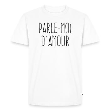 Parle-moi d'amour - Citation Amour - T-shirt Premium bio Homme - blanc - Devant - Nico (187cm)