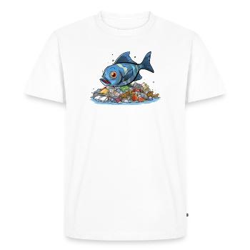 Poisson dans une chemise plastique de pollution marine - T-shirt Premium bio Homme - blanc - Devant - Nico (187cm)