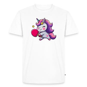 Licorne Licorne avec raquette de tennis de table pour - T-shirt Premium bio Homme - blanc - Devant - Nico (187cm)