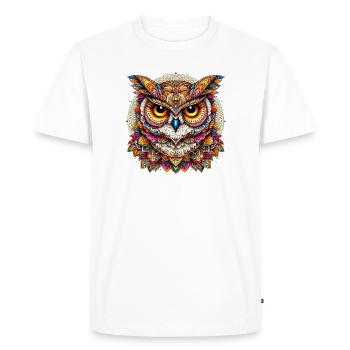Hibou décoré de Mandalas - T-shirt Premium bio Homme - blanc - Devant - Nico (187cm)