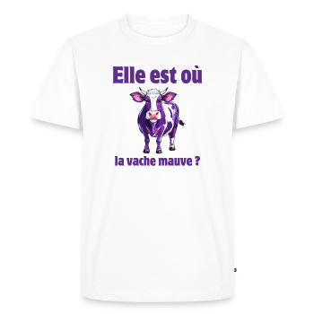 vache, vache humour, vache mauve - T-shirt Premium bio Homme - blanc - Devant - Nico (187cm)
