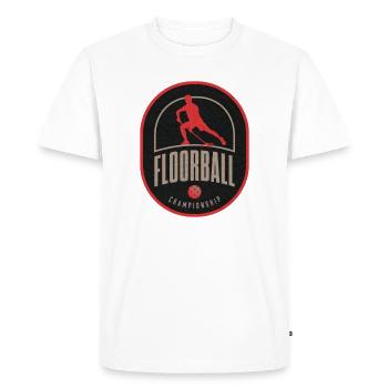 Floorball Championship Patch - Men's Premium Organic T-Shirt - white - Front - Nico (187cm)