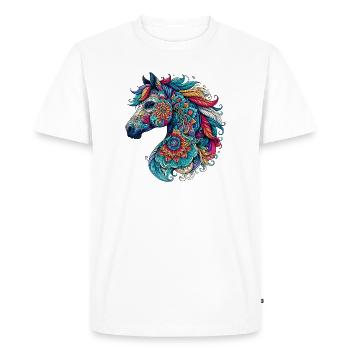 Cheval décoré de Mandalas - T-shirt Premium bio Homme - blanc - Devant - Nico (187cm)