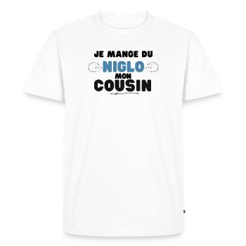 Niglo Cousin Motif Contrasté - T-shirt Premium bio Homme - blanc - Devant - Nico (187cm)