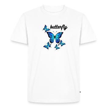 Papillons bleus sur Midnight Black - T-shirt Premium bio Homme - blanc - Devant - Nico (187cm)