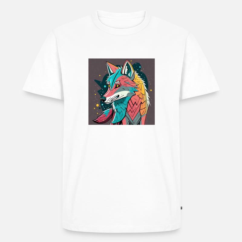 Geometrischer Wolf Farbexplosion - Männer Premium Bio T-Shirt - Weiß