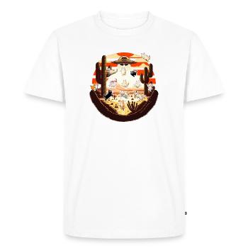 Des chats dans le coucher de soleil du désert d’OVNI - T-shirt Premium bio Homme - blanc - Devant - Nico (187cm)