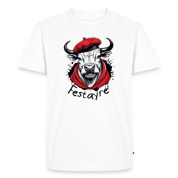 Festayre, féria et taureau béret et foulard rouge - T-shirt Premium bio Homme - blanc - Devant - Nico (187cm)