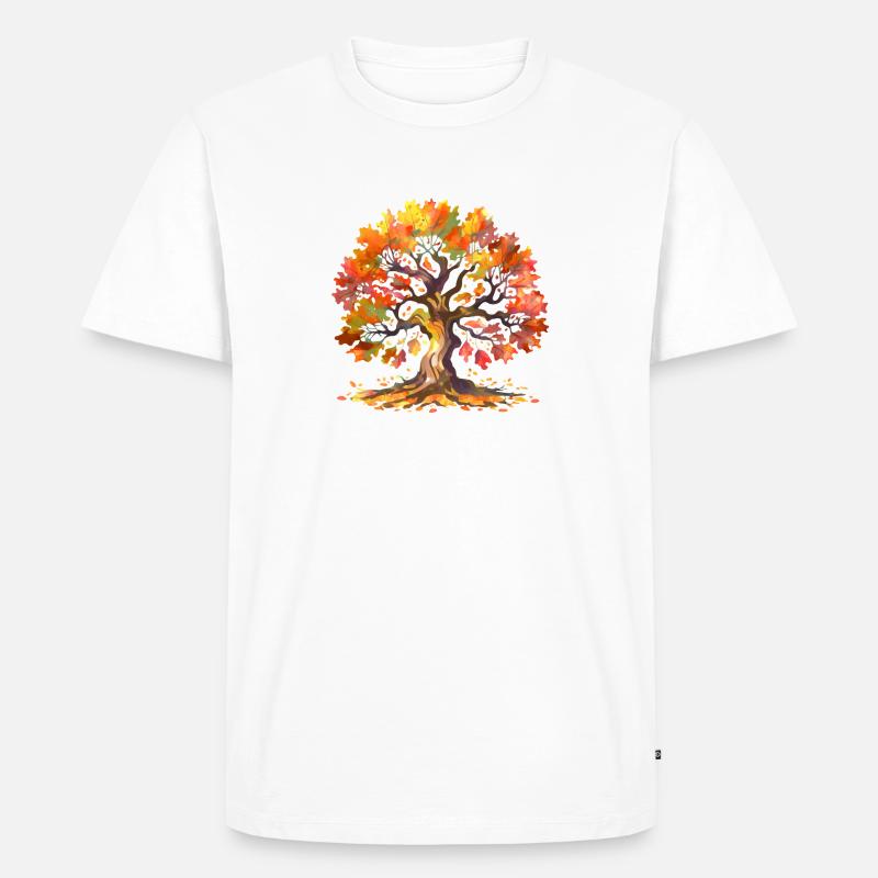 Eiche mit Herbstlaub Aquarell - Männer Premium Bio T-Shirt - Weiß