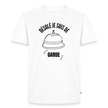 Désolé je suis de garde - T-shirt Premium bio Homme - blanc - Devant - Nico (187cm)