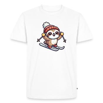 Sloth on skis - winter pleasures for animal lovers - Men's Premium Organic T-Shirt - white - Front - Nico (187cm)