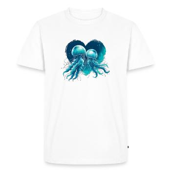 Jellyfish Heart Blue Green V-Day Love Watercolor - Men's Premium Organic T-Shirt - white - Front - Nico (187cm)