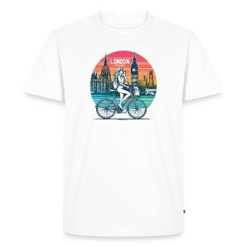 Illustration de vélo de la ligne d’horizon de Londres - T-shirt Premium bio Homme - blanc - Devant - Nico (187cm)