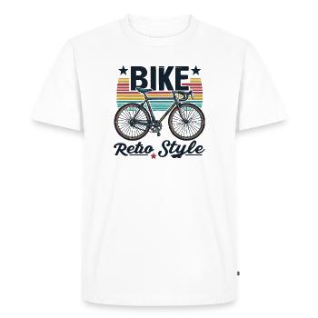 Retro Bike Design with Vibrant Stripes - Men's Premium Organic T-Shirt - white - Front - Nico (187cm)