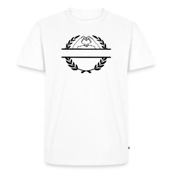 Geste de la main du coeur « je t’aime » dans une couronne de laurier - T-shirt Premium bio Homme - blanc - Devant - Nico (187cm)