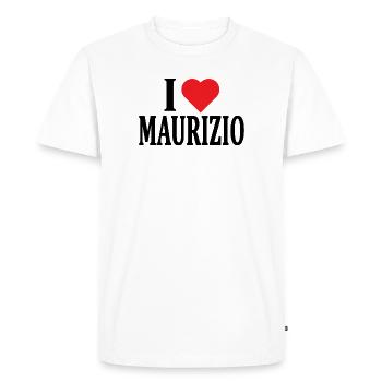 t-shirt I love Maurizio t-shirt idée cadeau - T-shirt Premium bio Homme - blanc - Devant - Nico (187cm)