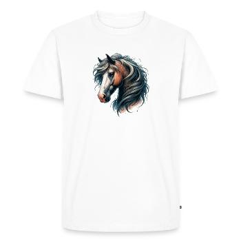 Tête de cheval à crinière fluide - T-shirt Premium bio Homme - blanc - Devant - Nico (187cm)