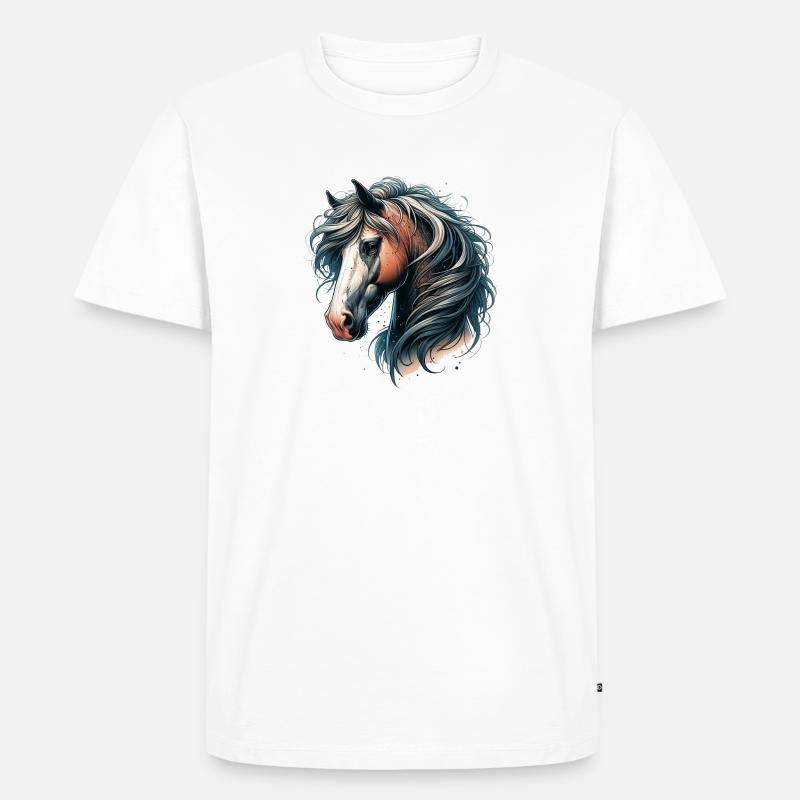 Pferdekopf mit fließender Mähne - Männer Premium Bio T-Shirt - Weiß