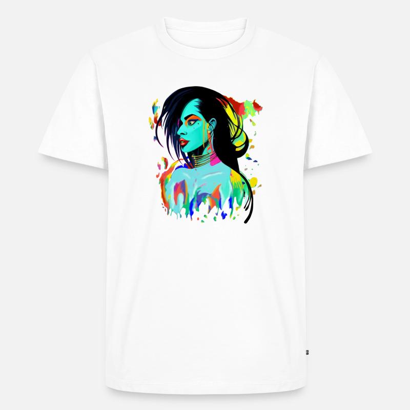 Neon Porträt Farbexplosion - Männer Premium Bio T-Shirt - Weiß