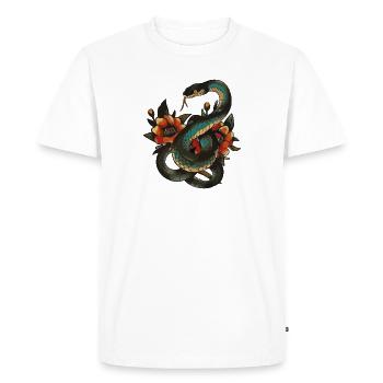 Mystic Snake with Floral Accents - Men's Premium Organic T-Shirt - white - Front - Nico (187cm)