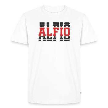 Idée cadeau t-shirt Alfio texte empilé - T-shirt Premium bio Homme - blanc - Devant - Nico (187cm)