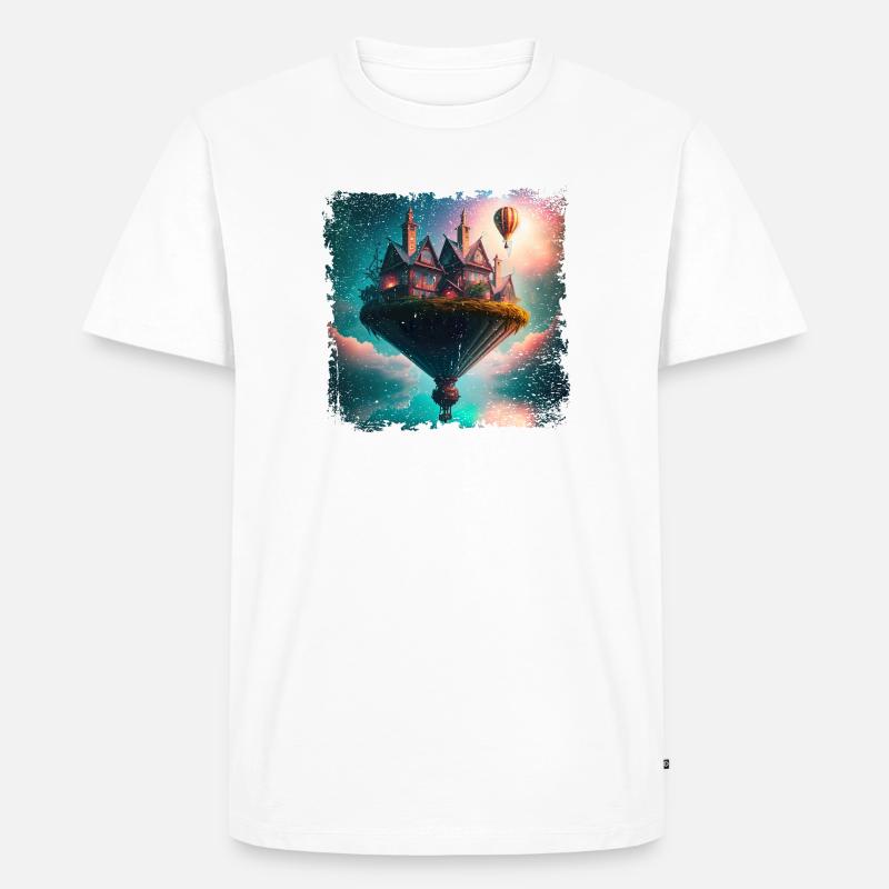 Fantasy schwebendes Dorf - Männer Premium Bio T-Shirt - Weiß