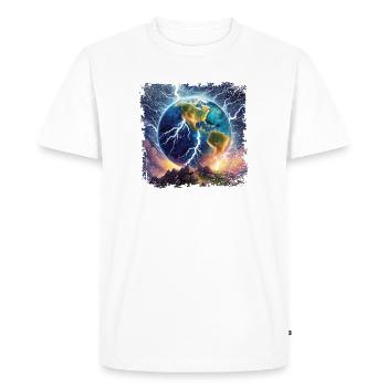 Globe jonché d’éclairs - T-shirt Premium bio Homme - blanc - Devant - Nico (187cm)