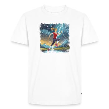 femme sportive sautant par-dessus la flaque d’eau - T-shirt Premium bio Homme - blanc - Devant - Nico (187cm)