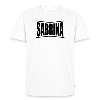 t-shirt Sabrina t-shirt idée cadeau - T-shirt Premium bio Homme - blanc - Devant - Nico (187cm)