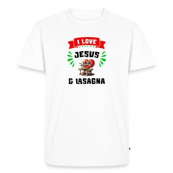 J'aime Jésus et les lasagnes - T-shirt Premium bio Homme - blanc - Devant - Nico (187cm)