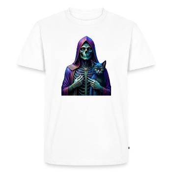 Death with a cat in his hands - Men's Premium Organic T-Shirt - white - Front - Nico (187cm)