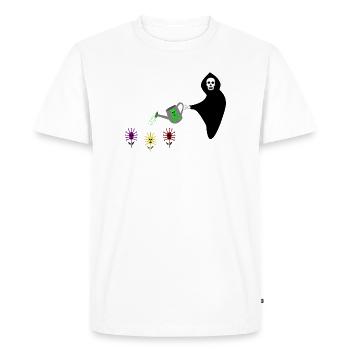Grim Reaper watering the garden of Skull Flowers - Men's Premium Organic T-Shirt - white - Front - Nico (187cm)