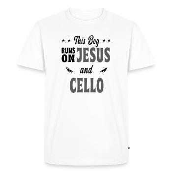 Ce garçon vit de Jésus et du violoncelle - T-shirt Premium bio Homme - blanc - Devant - Nico (187cm)