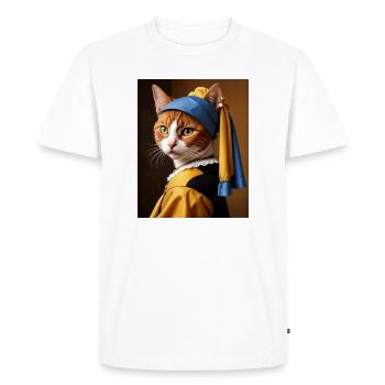 Le chat à la perle boucle d’oreille - T-shirt Premium bio Homme - blanc - Devant - Nico (187cm)