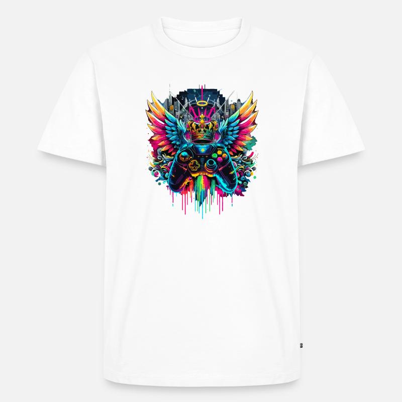 Gaming König Controller Flügel Graffiti - Männer Premium Bio T-Shirt - Weiß