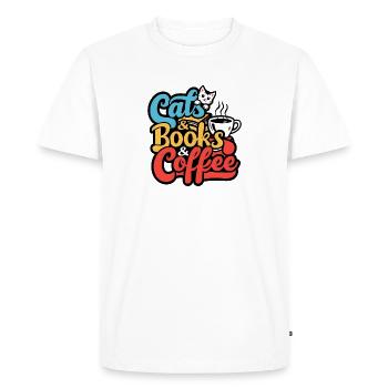 Amour Chat Chaton Café Livres Koffie Boeken - T-shirt Premium bio Homme - blanc - Devant - Nico (187cm)