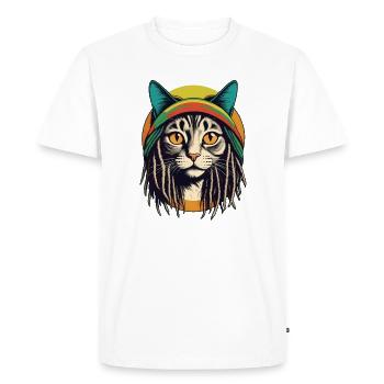 Cool Rasta Cat - Men's Premium Organic T-Shirt - white - Front - Nico (187cm)