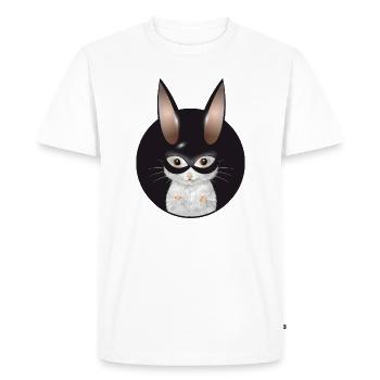 Souris blanche mignonne avec masque de lapin en patch - T-shirt Premium bio Homme - blanc - Devant - Nico (187cm)