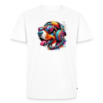Chapeau de DJ pour chien et lunettes de soleil écoute de la musique - T-shirt Premium bio Homme - blanc - Devant - Nico (187cm)