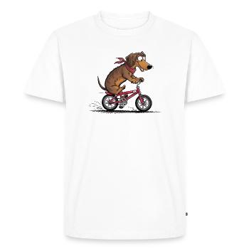 Dachshund with bicycle - Men's Premium Organic T-Shirt - white - Front - Nico (187cm)
